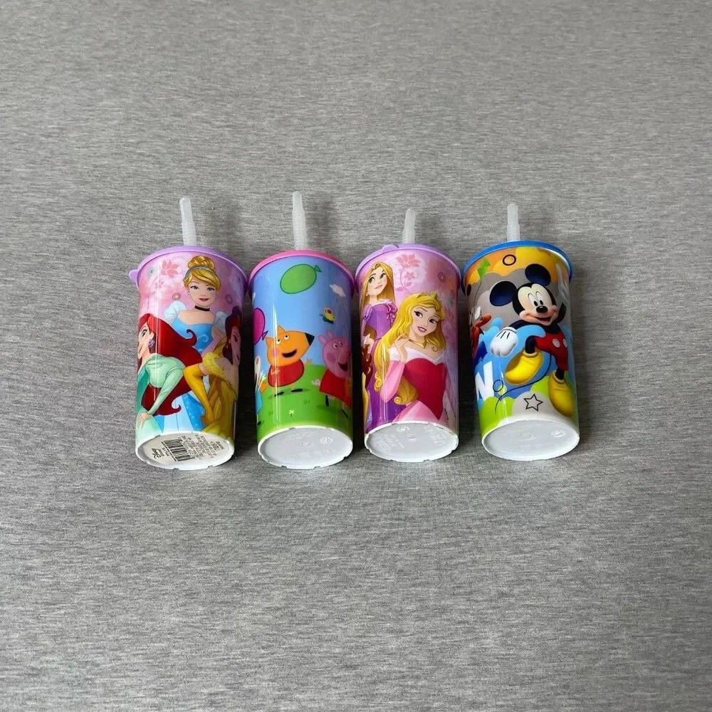 Zak Designs Disney & Peppa Pig 16 Oz. Sports Tumbler w/Lid and Straw 4 PCS. Set